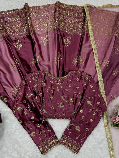 Occasion Wear Japan Satin Thread with Sequence Work Gown With Dupatta