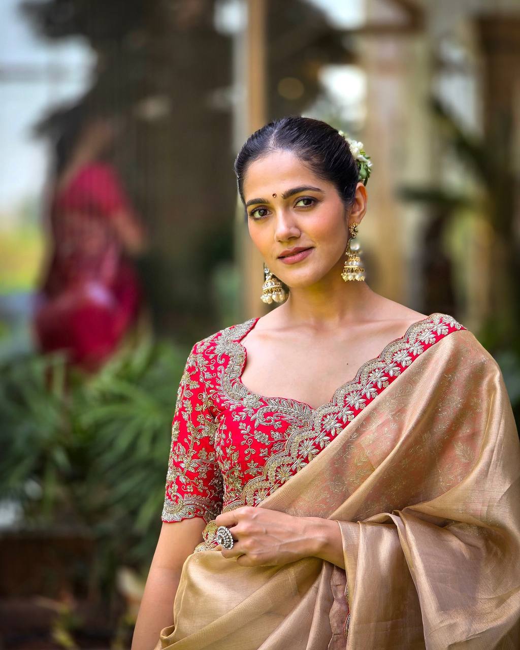 Gold Zoya Tissue Saree With Sequins and Cording Work Lace