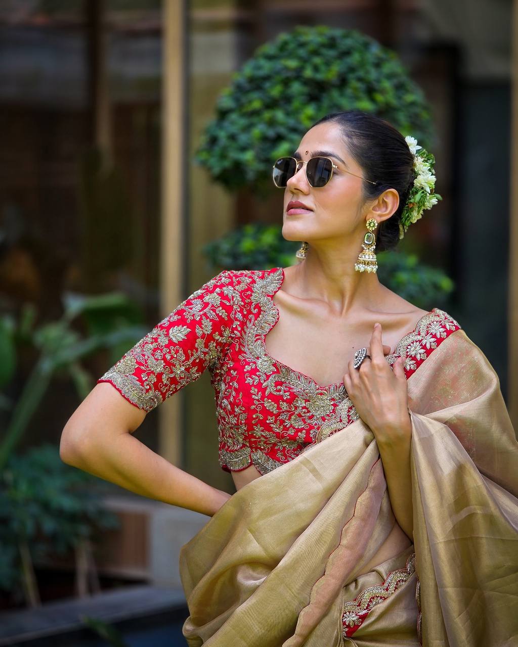 Gold Zoya Tissue Saree With Sequins and Cording Work Lace