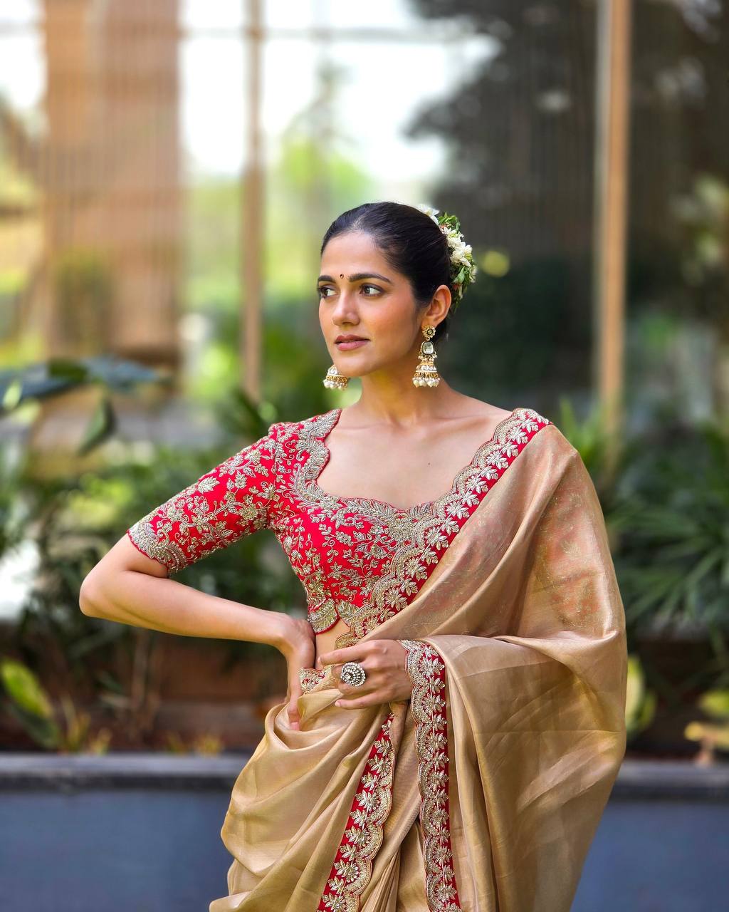 Gold Zoya Tissue Saree With Sequins and Cording Work Lace