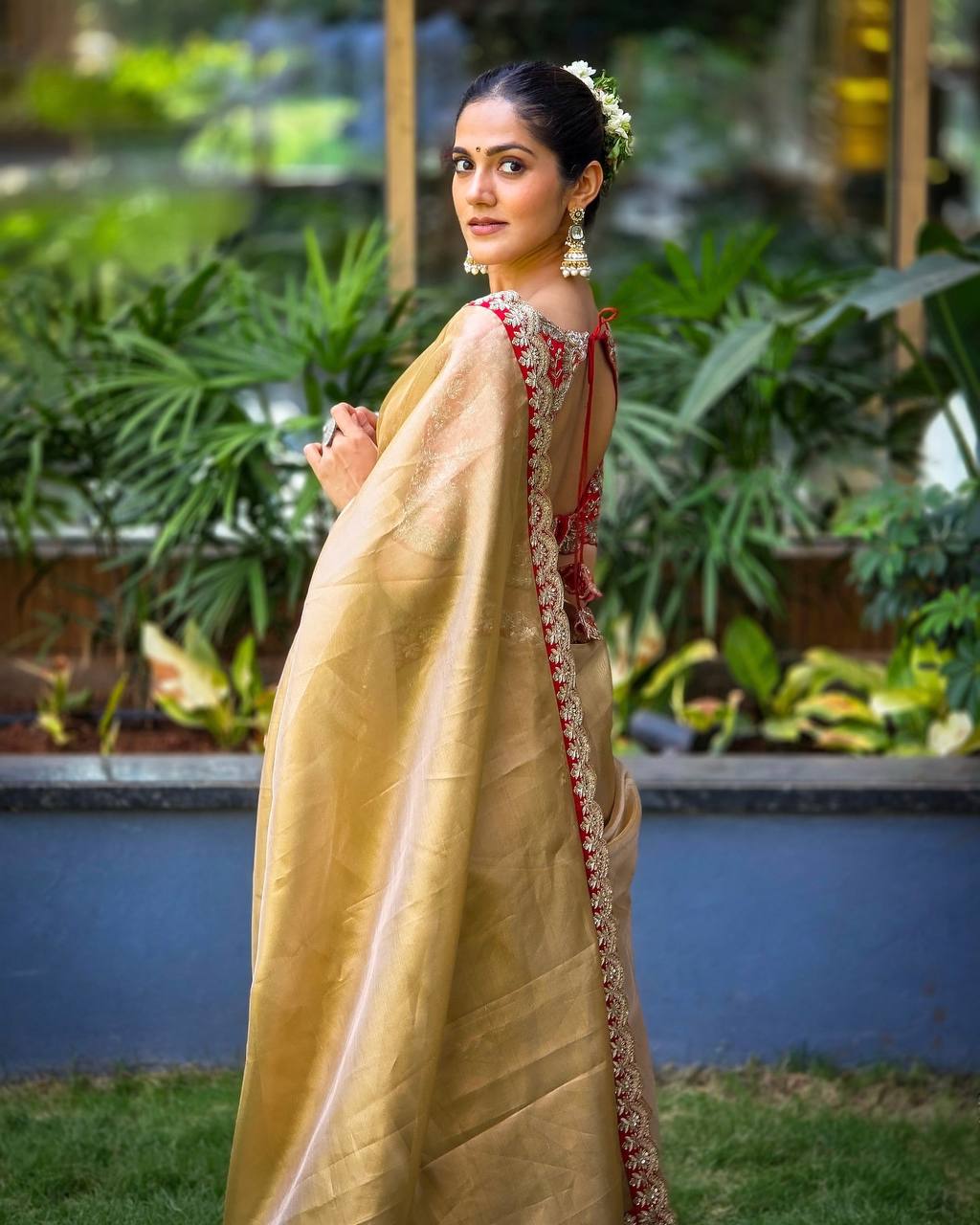 Gold Zoya Tissue Saree With Sequins and Cording Work Lace