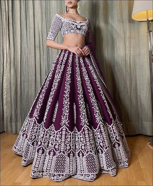 Bit Color Chinon Silk Embroidered Lehenga Choli