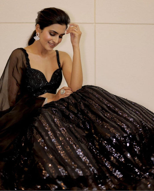 Black Sequence Work Georgette Lehenga Choli