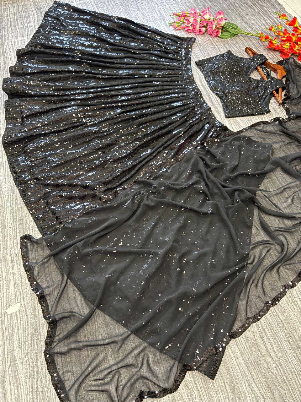 Black Sequence Work Georgette Lehenga Choli