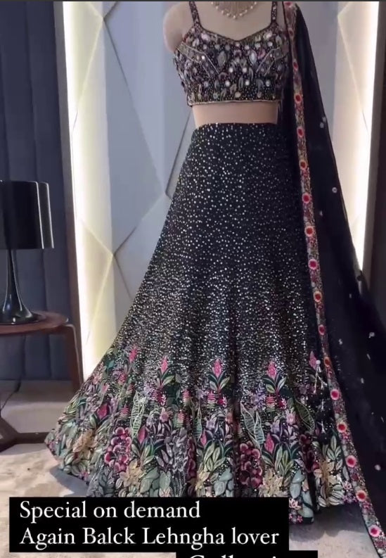 Beauty Black Georgette Sequence Work Lehenga Choli