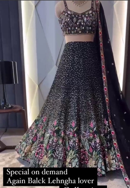 Beauty Black Georgette Sequence Work Lehenga Choli