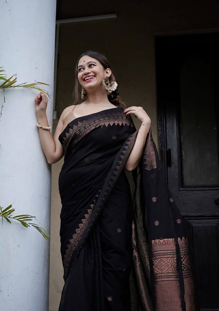Beautiful Black Lichi Silk Saree Blouse