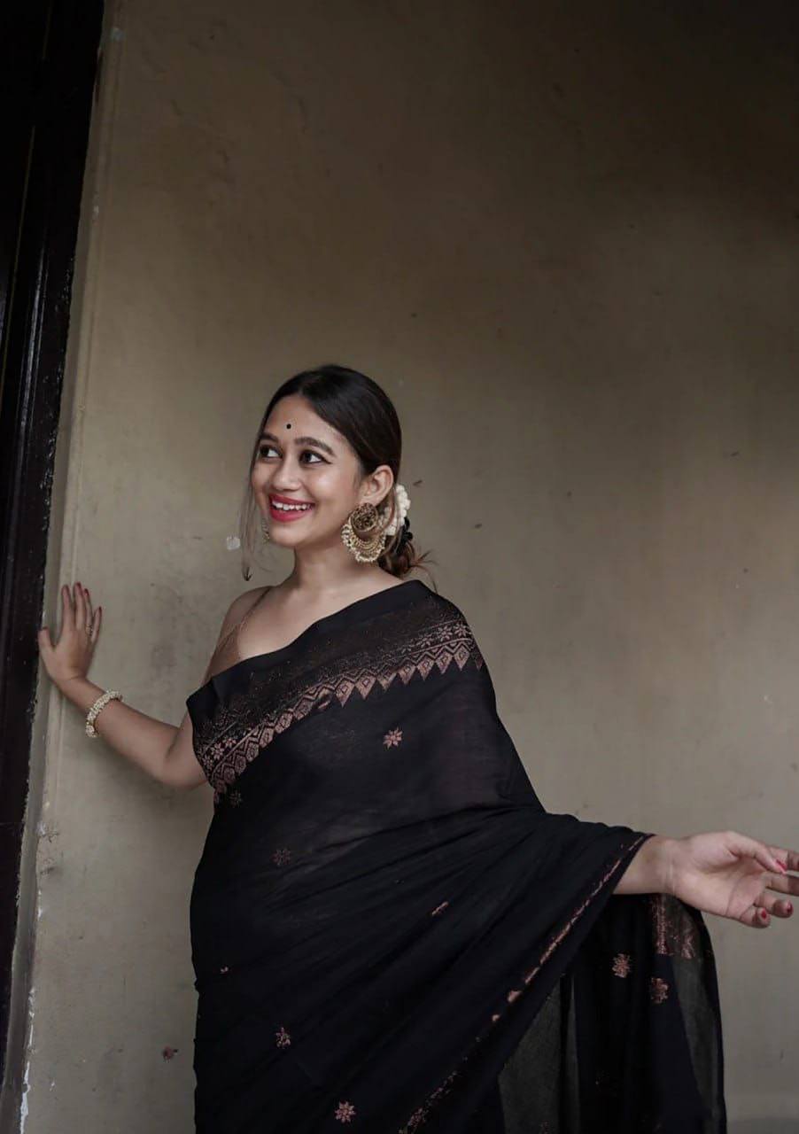 Beautiful Black Lichi Silk Saree Blouse