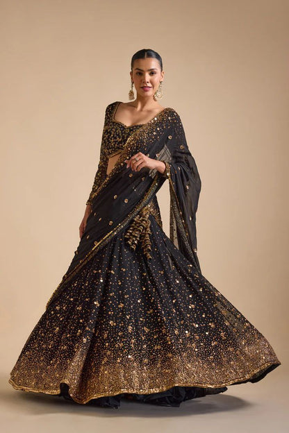 Black Georgette Embroidery Sequence Design Work Lehenga Choli For Women