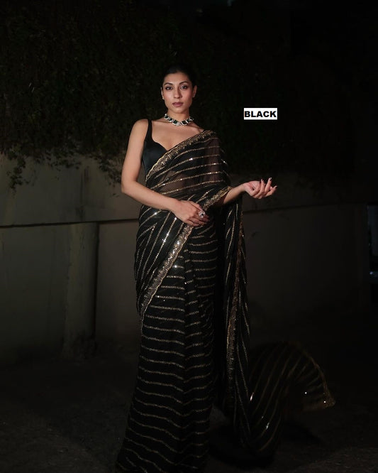 Designer Black Sequence Work Heavy Saree Blouse
