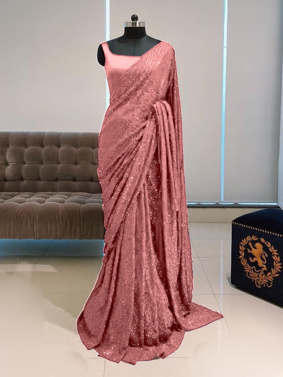 Wedding Wear Black Color Georgette Full Sequence Work Saree Blouse For Women