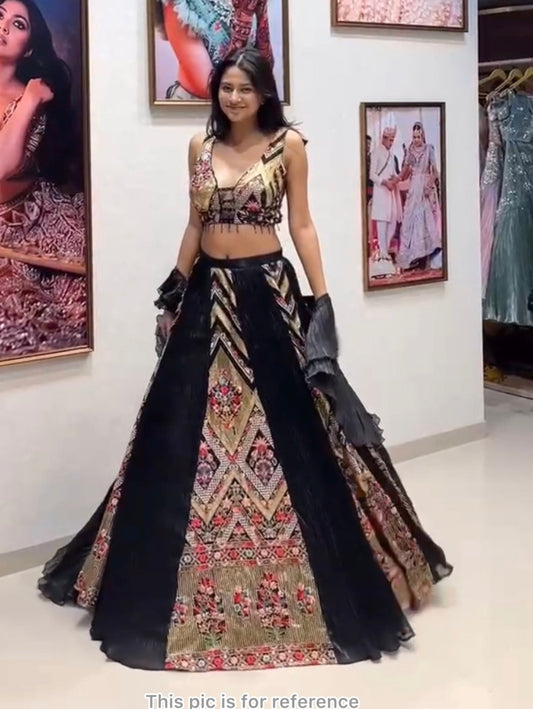 Trendy Black Crush Georgette Sequence Work Lehenga Choli