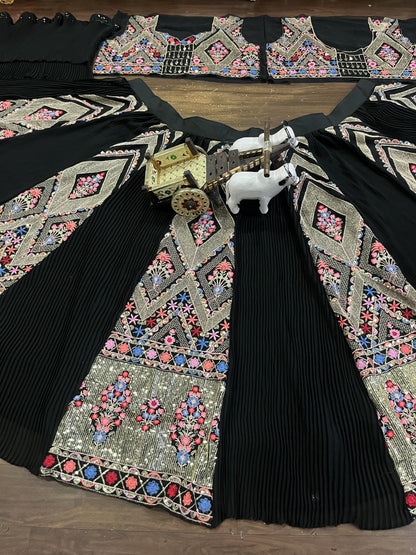 Trendy Black Crush Georgette Sequence Work Lehenga Choli