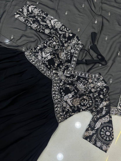 Black Georgette Embroidered Ready to Wear Gown Set
