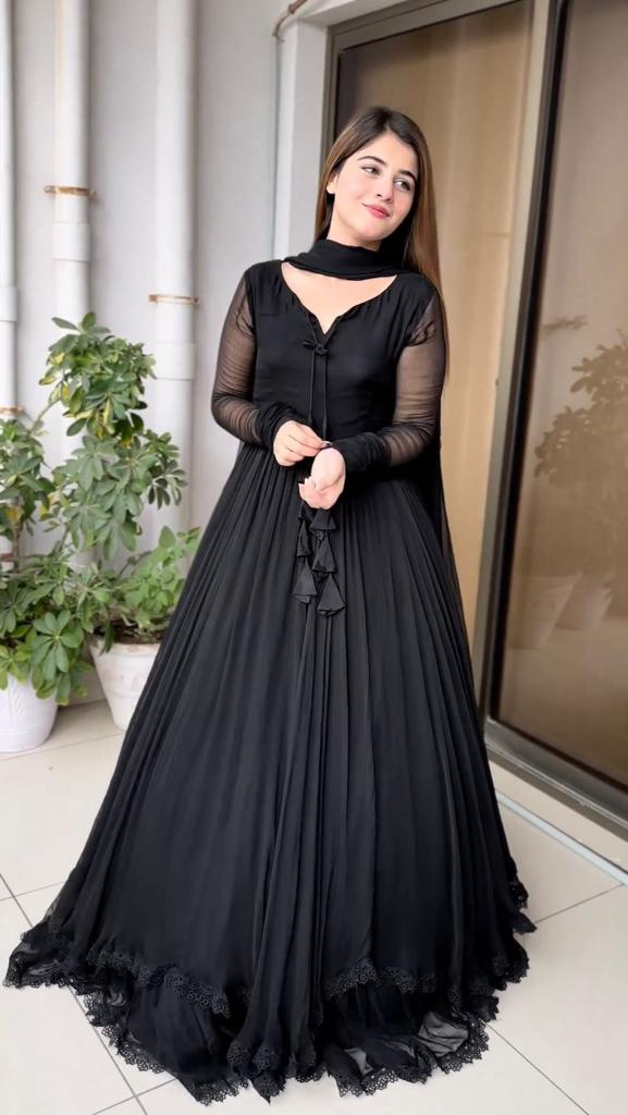 Beautiful Soft Georgette Full Stitched Gown with Dupatta For Girls