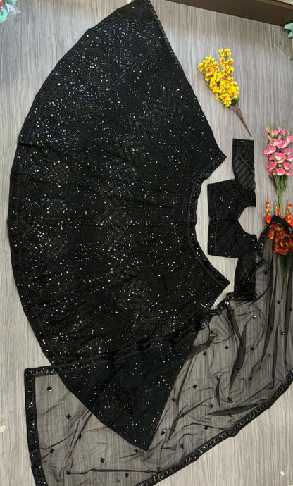 Black Net Sequence work semi stitched lehenga choli
