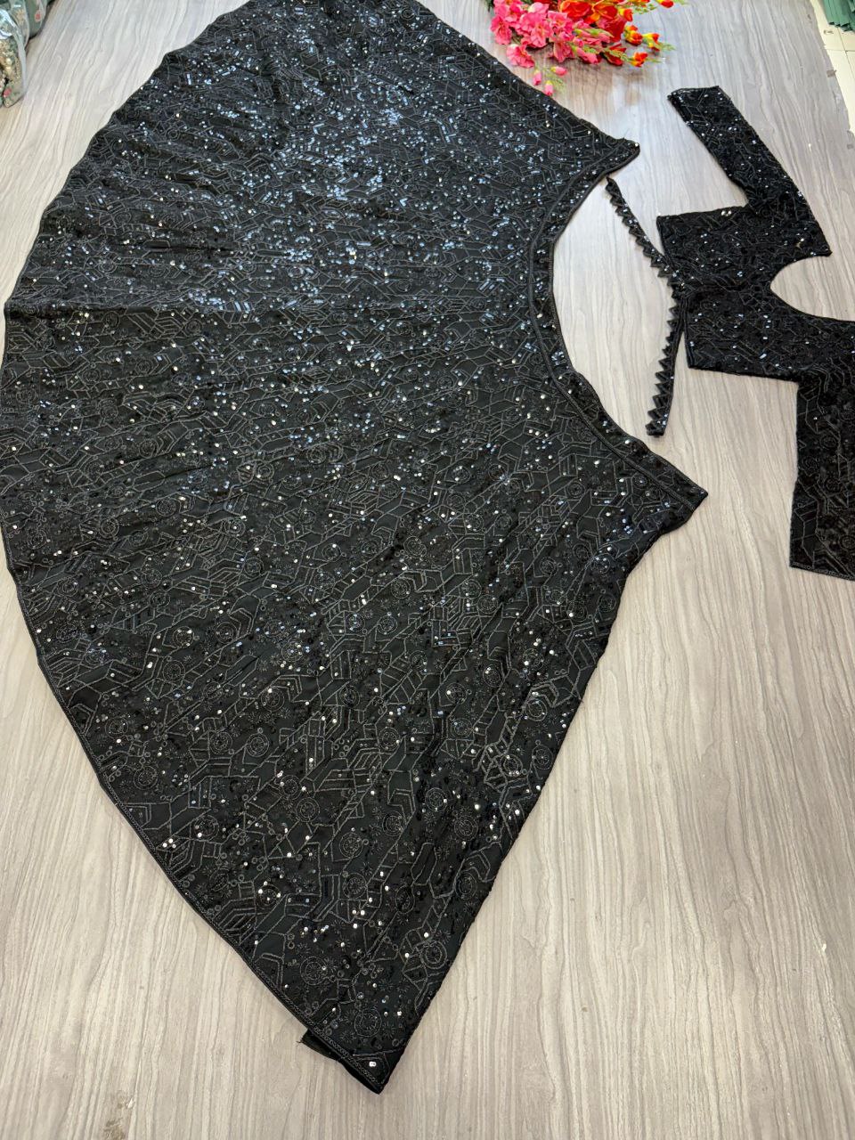 Black Georgette Sequence Work Lehenga Choli