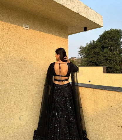 Black Georgette Sequence Work Lehenga Choli