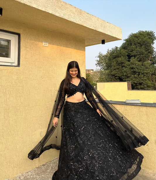 Black Georgette Sequence Work Lehenga Choli