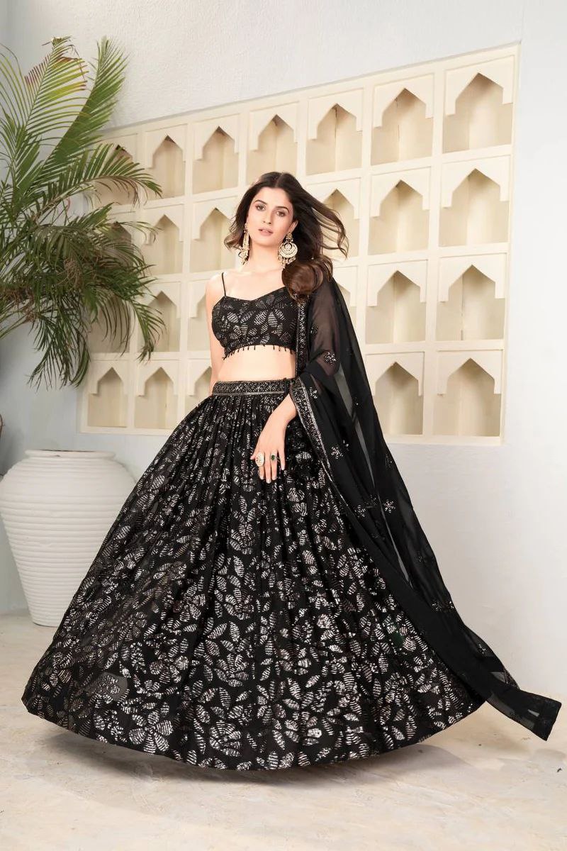 Black Georgette Sequence Work Lehenga Choli