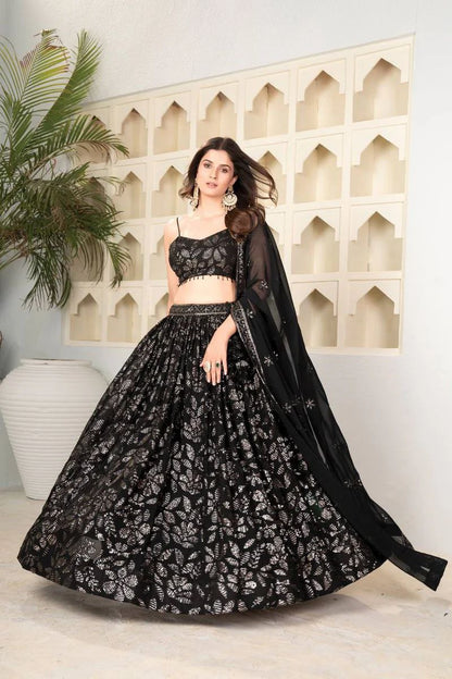 Black Georgette Sequence Work Lehenga Choli