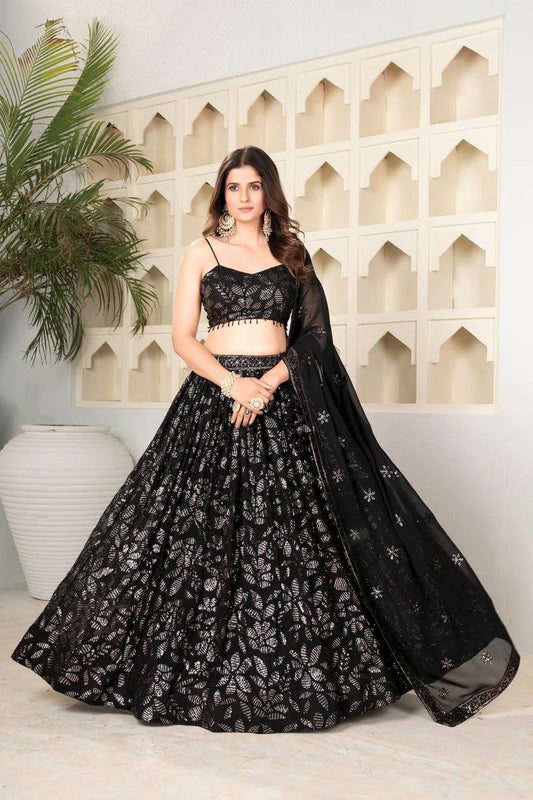 Black Georgette Sequence Work Lehenga Choli