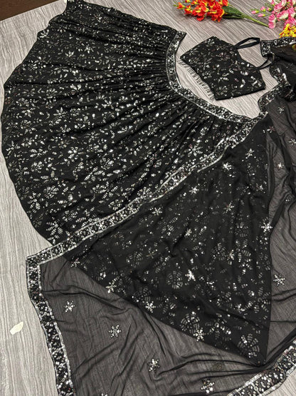 Black Georgette Sequence Work Lehenga Choli