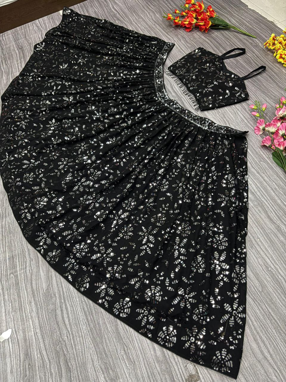 Black Georgette Sequence Work Lehenga Choli