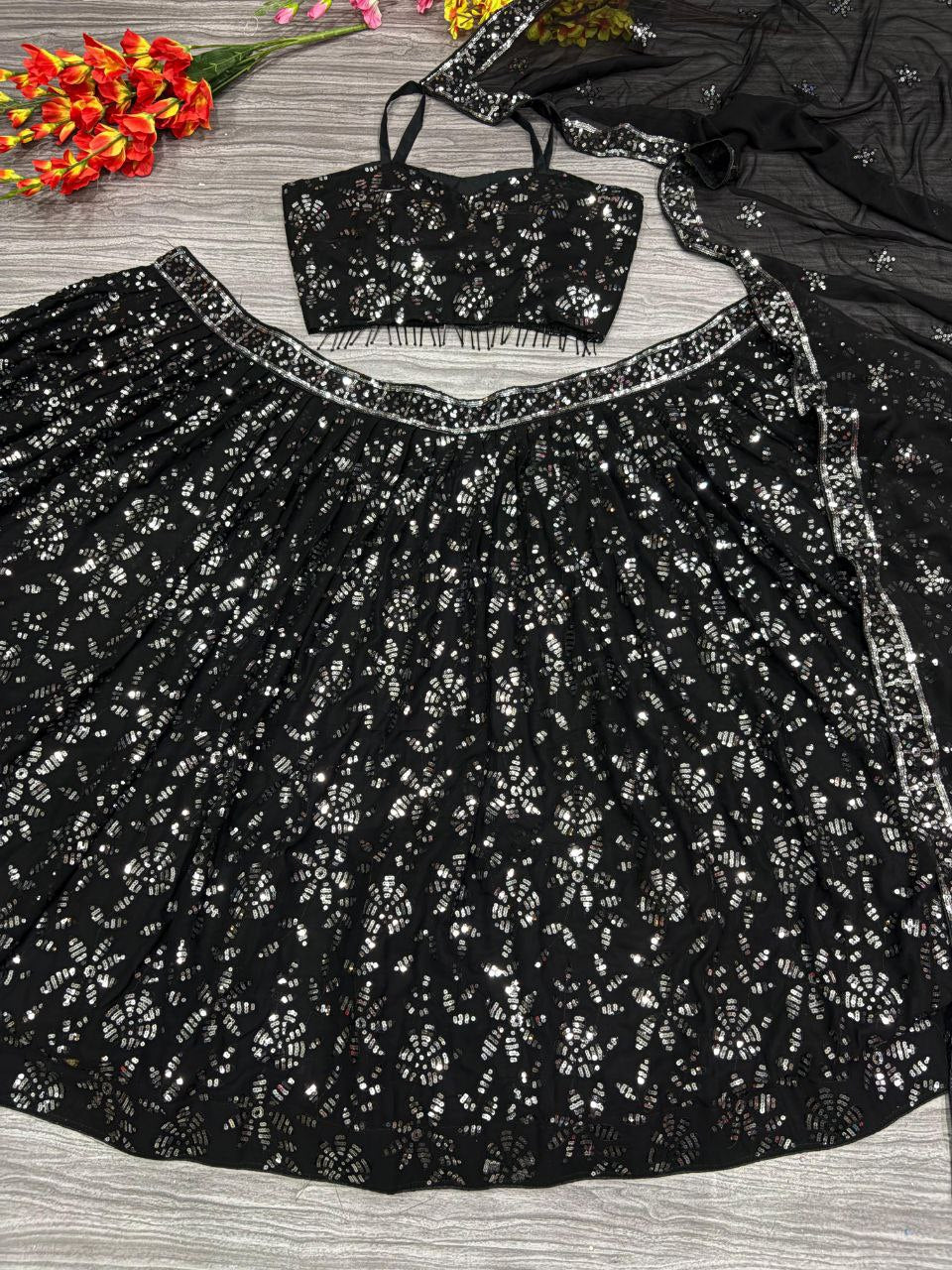 Black Georgette Sequence Work Lehenga Choli