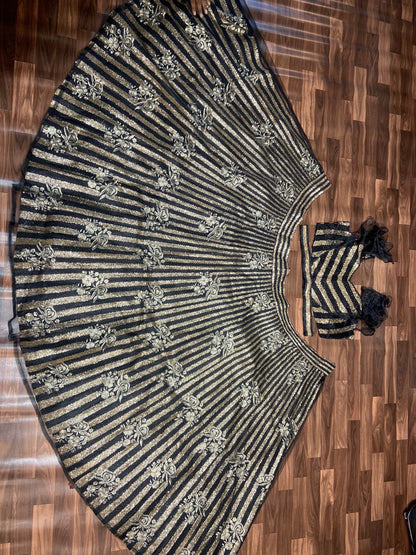 Black Malai Satin Sequence Work Lehenga Choli
