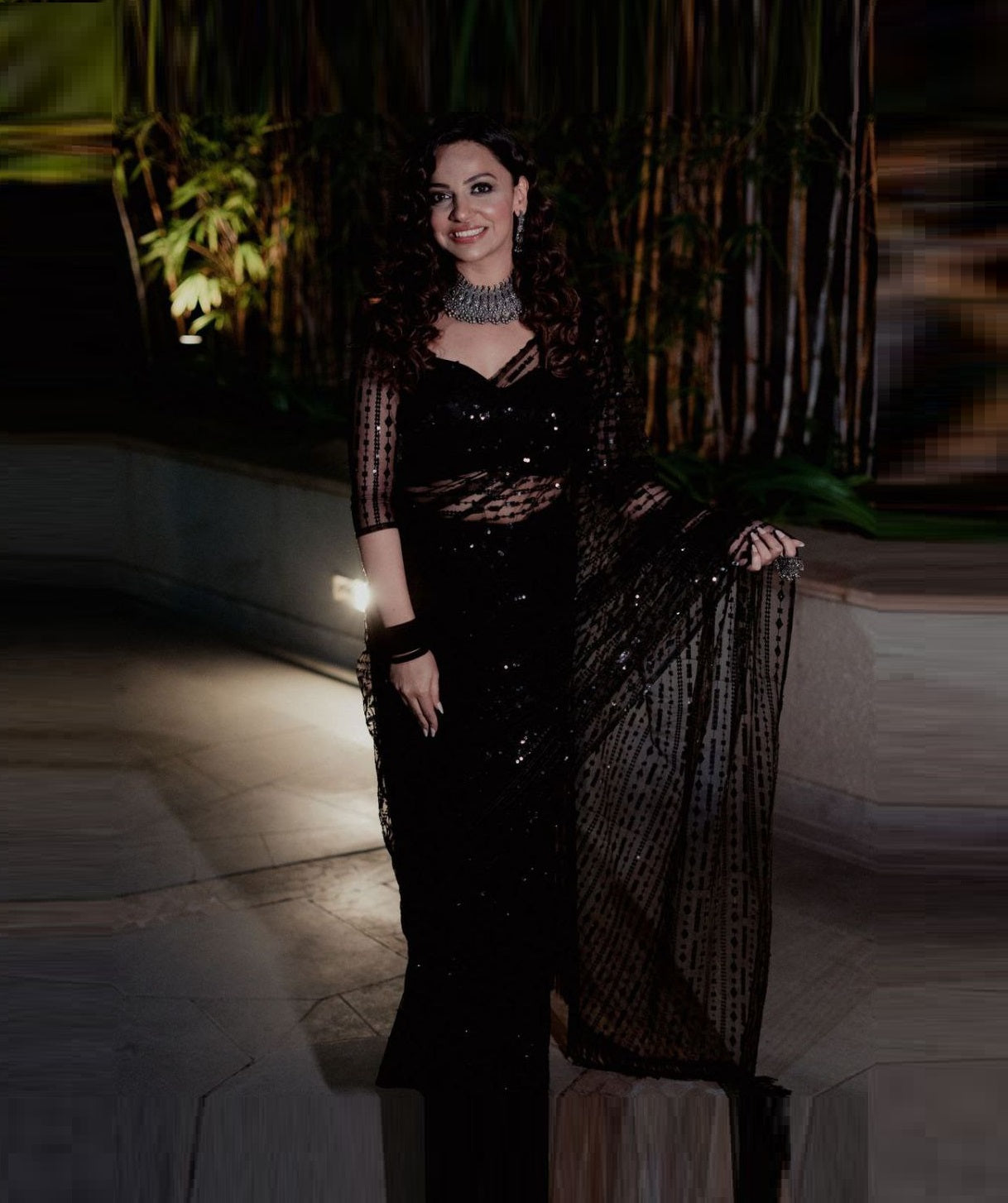 Function Wear Black Soft Net Sequence Work Saree For Women