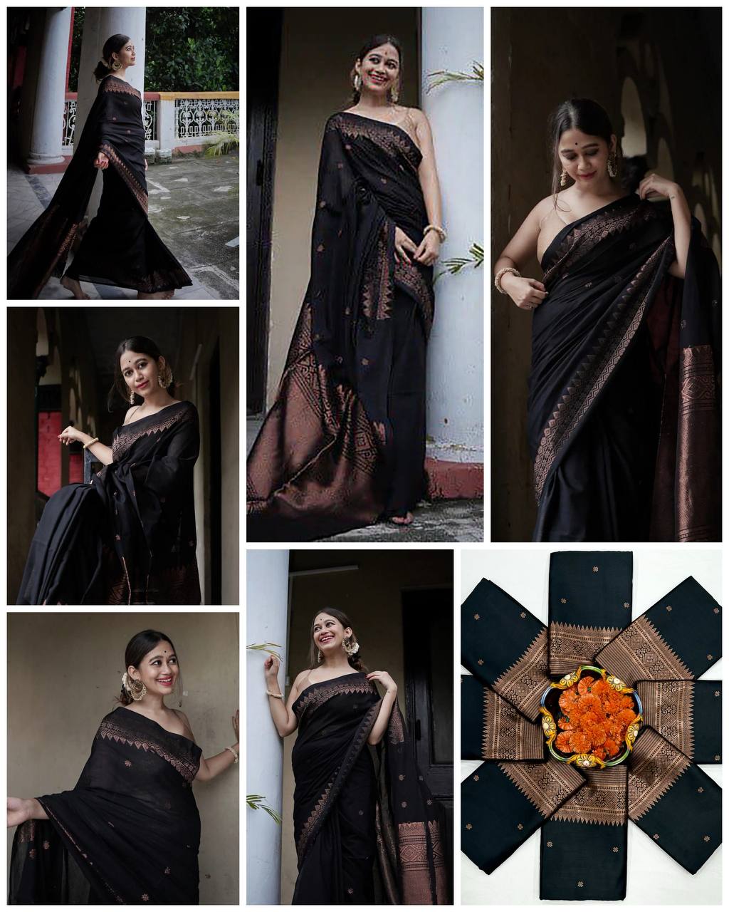 Beautiful Black Lichi Silk Saree Blouse