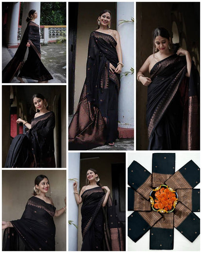 Beautiful Black Lichi Silk Saree Blouse