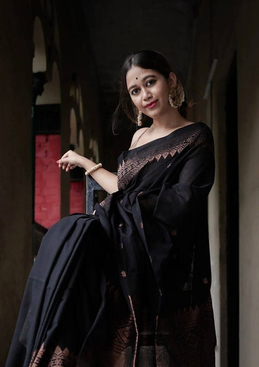 Beautiful Black Lichi Silk Saree Blouse