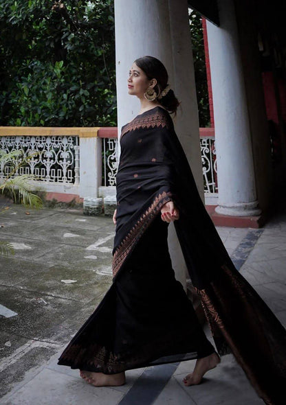Beautiful Black Lichi Silk Saree Blouse
