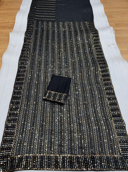 Black Georgette Sequence Work Saree