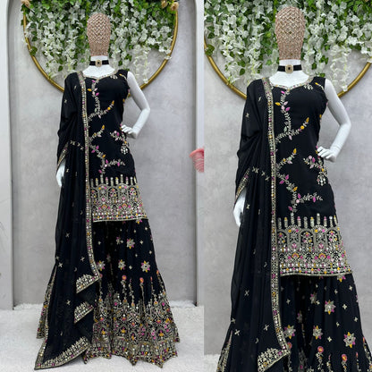 Black Ready to Wear Georgette Sharara Suit