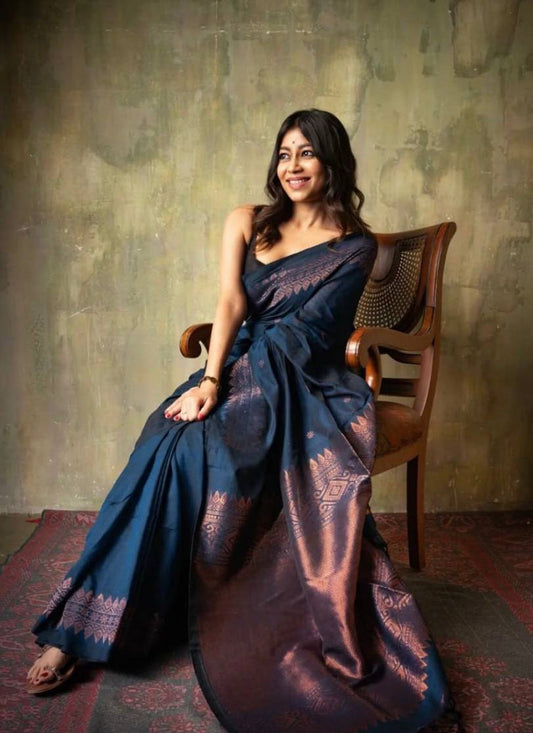 Blue Color Lichi Silk Rich Pallu Jacquard Saree Blouse