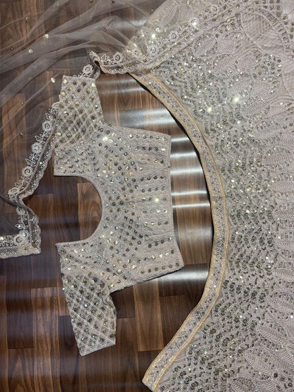 Biege Premium Net Embroidered Lehenga Choli