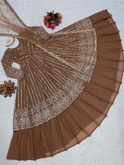 Party Wear Georgette Stitched Gown With Lehenga Dupatta