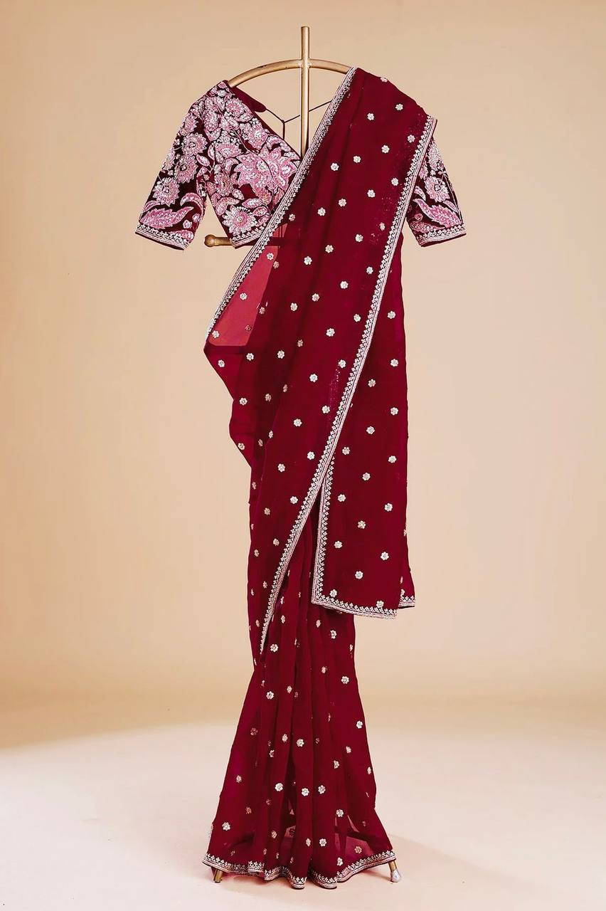 Wedding Wear Jimmi Chu Silk Saree With Heavy Work Blouse