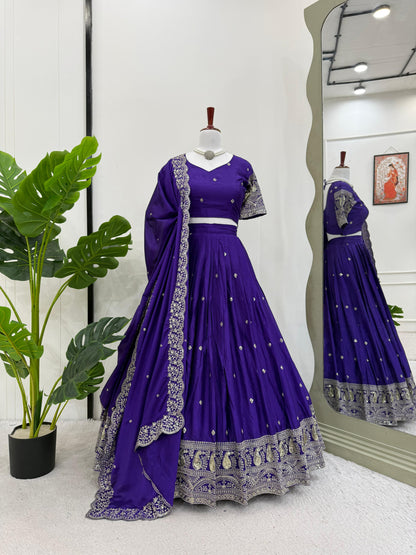 Chinon Silk Sauber Lehenga Choli ~Purple & Wine