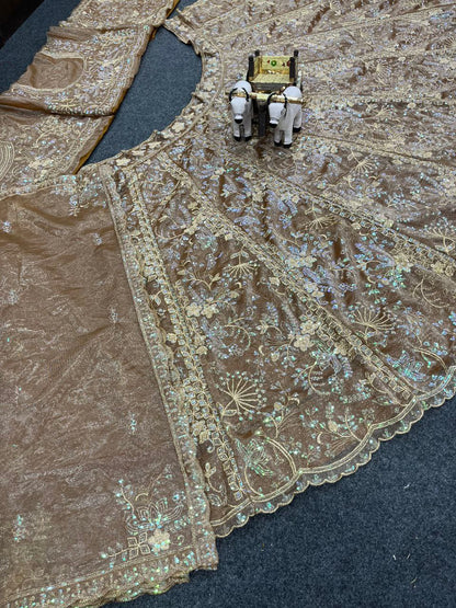 Coffee Color Shining Net Lehenga Choli