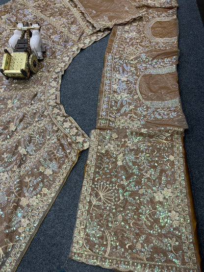 Coffee Color Shining Net Lehenga Choli