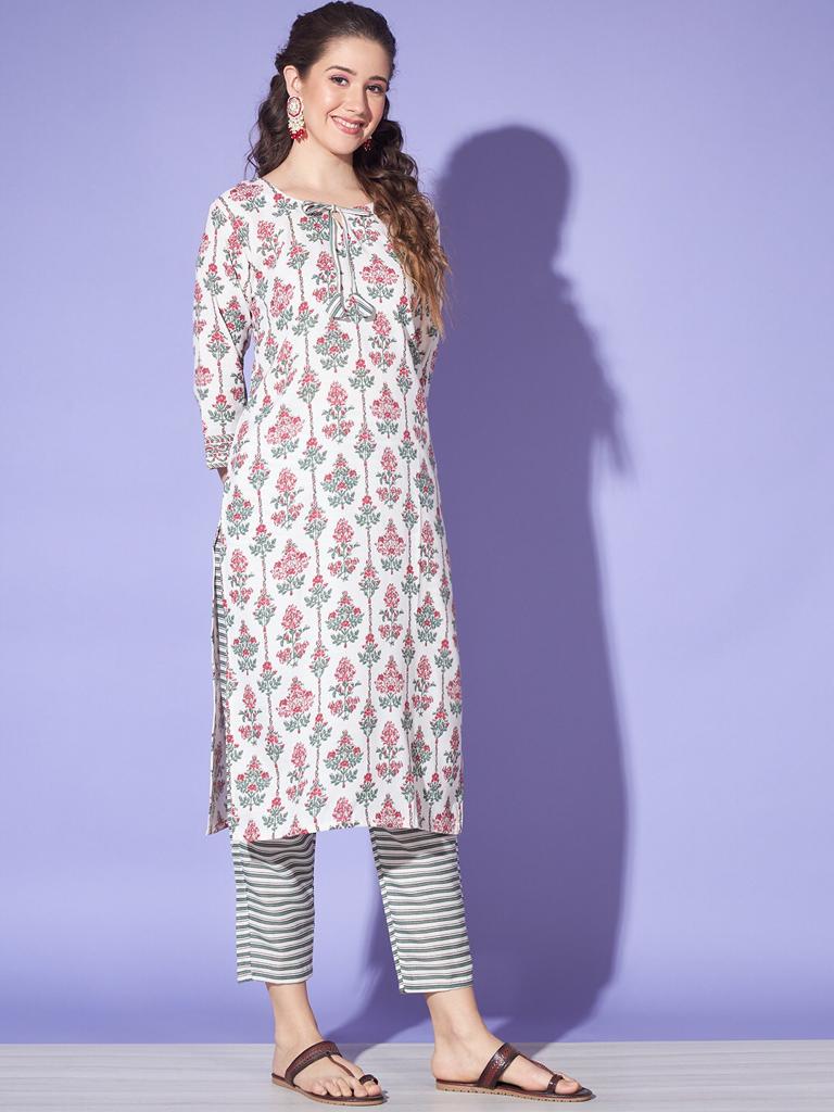 Regular Wear Jaipuri Printed Cotton Kurta Pant with Dupatta