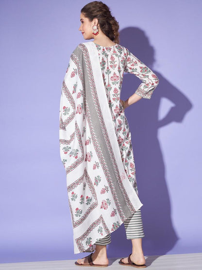 Regular Wear Jaipuri Printed Cotton Kurta Pant with Dupatta