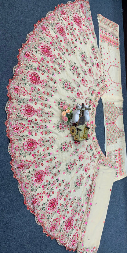 Cream Georgette Beautiful Thread Embroidered Lehenga Choli