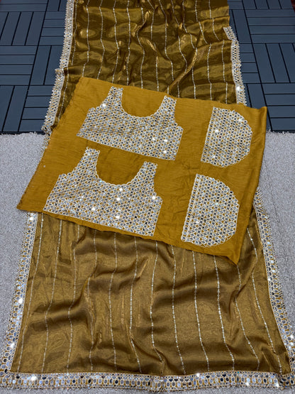 Jimmi Chu Silk Saree with Real Mirror Work Border