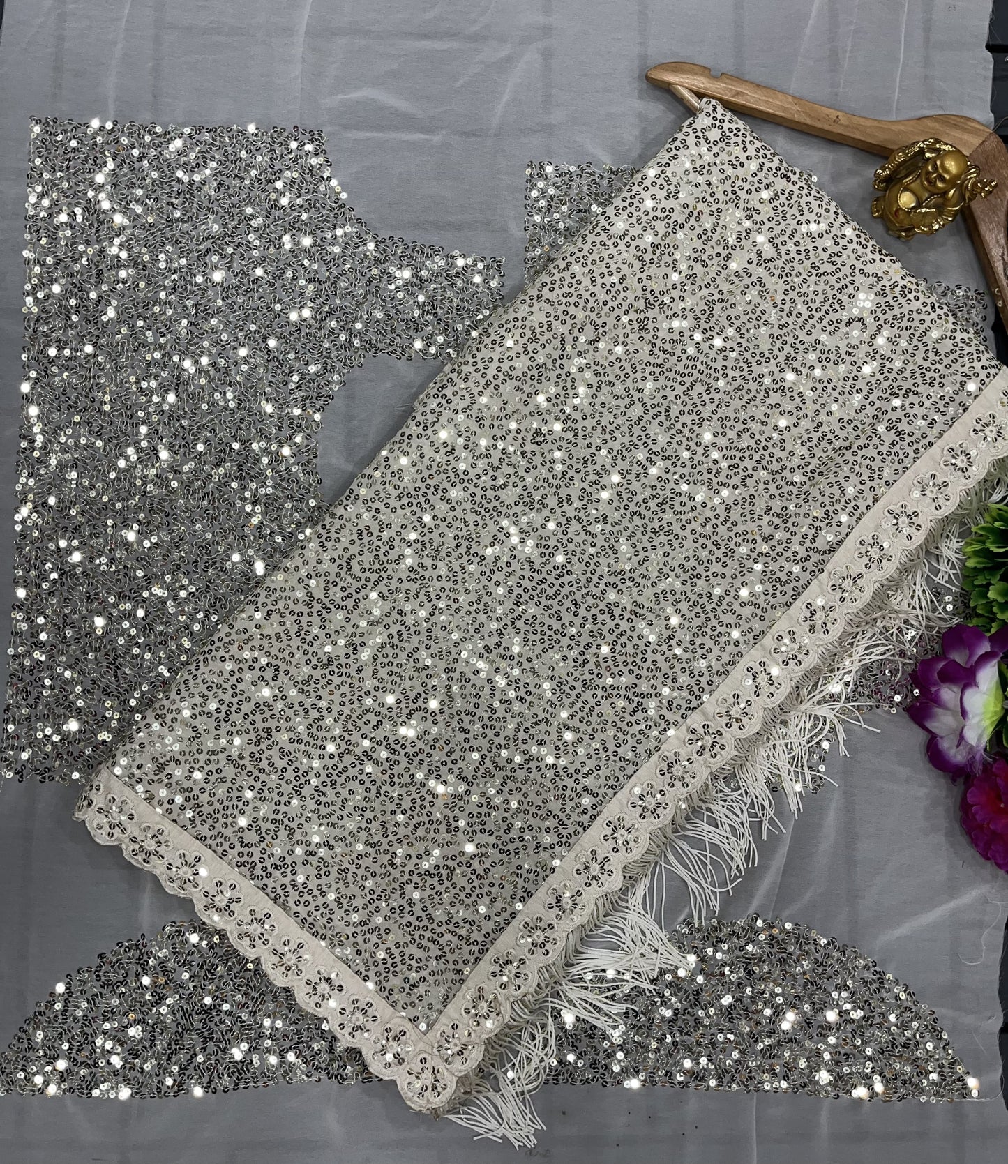 Biege Georgette Full Sequence Work Saree