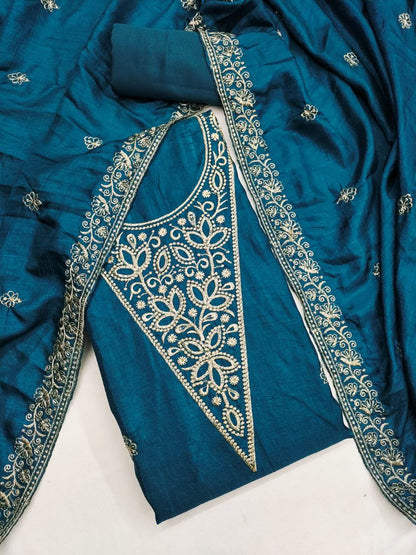 Vichitra Silk Embroidary Work Party Wear Dress Material